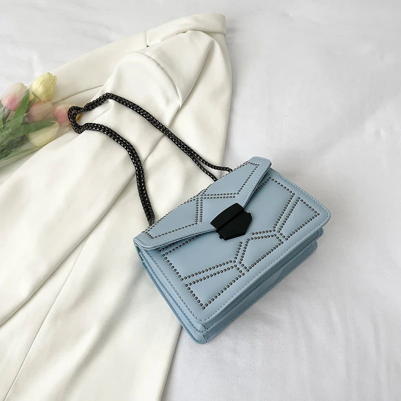 Rivet Chain Small Crossbody Bag for Women | 2022 Luxury Shoulder Messenger Bag (Trendy Lady Handbag with Flap Cover) Luxegan