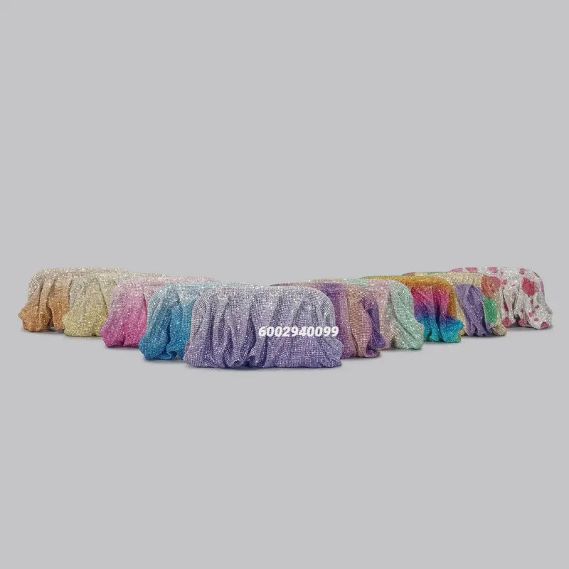 Shiny Ruched Rhinestone Evening Clutch | Designer Gradient Love Hearts Party Bag | Sparkling Diamond Encrusted Female Purse | Luxury Metallic Fashion Clutch for Weddings & Gala Events Luxegan
