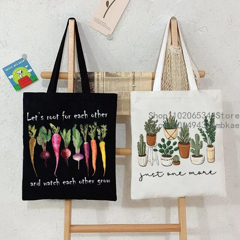 Vintage Radish Canvas Tote Bag | Women Gardening Lover Beach Shoulder Bag | Funny Phytology Travel Shopping Bags Plant Style Handbag
