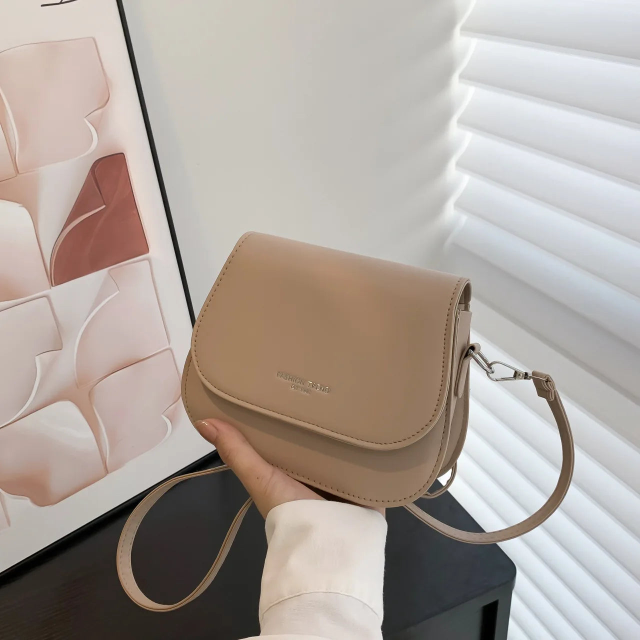 Vintage PU Leather Saddle Bag | Small Handbag with Lettering Luxegan