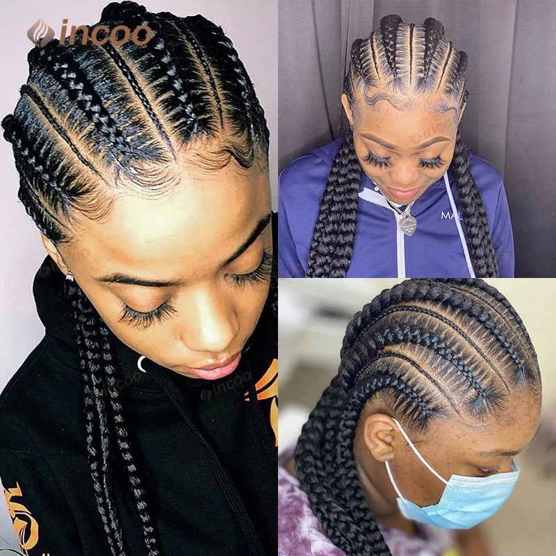 36" Jumbo Cornrow & Knotless Box Braids Wig | Full Lace | Light Brown Lace | Synthetic Luxegan