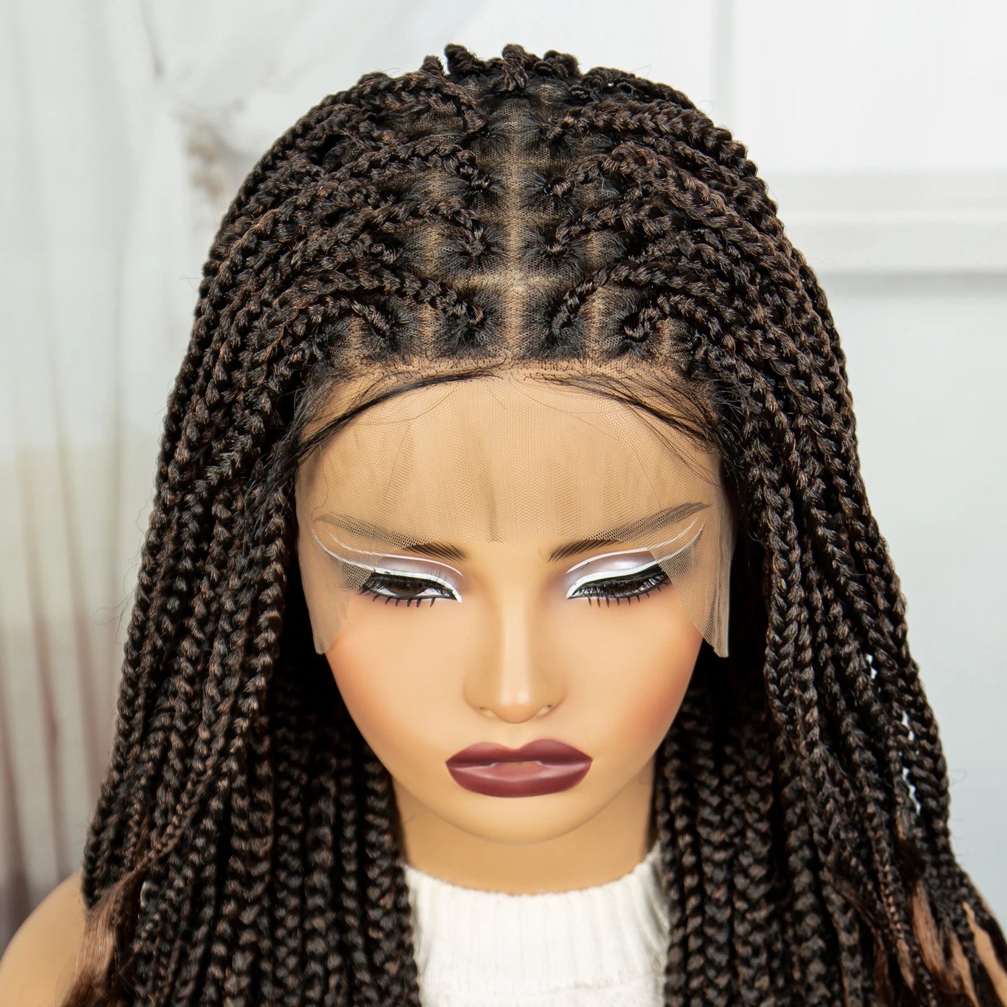 22" 1B/30 Ombre Knotless Braids Wig | Wavy Ends | Full Lace Boho Style Luxegan