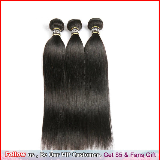 10A Grade Silky Bone Straight Human Hair Bundles | 100% Brazilian Remy Human Hair Weaving | Premium Sew-In Extension Bundles Deal (3-Piece Multipack, #1B Natural Black) Luxegan