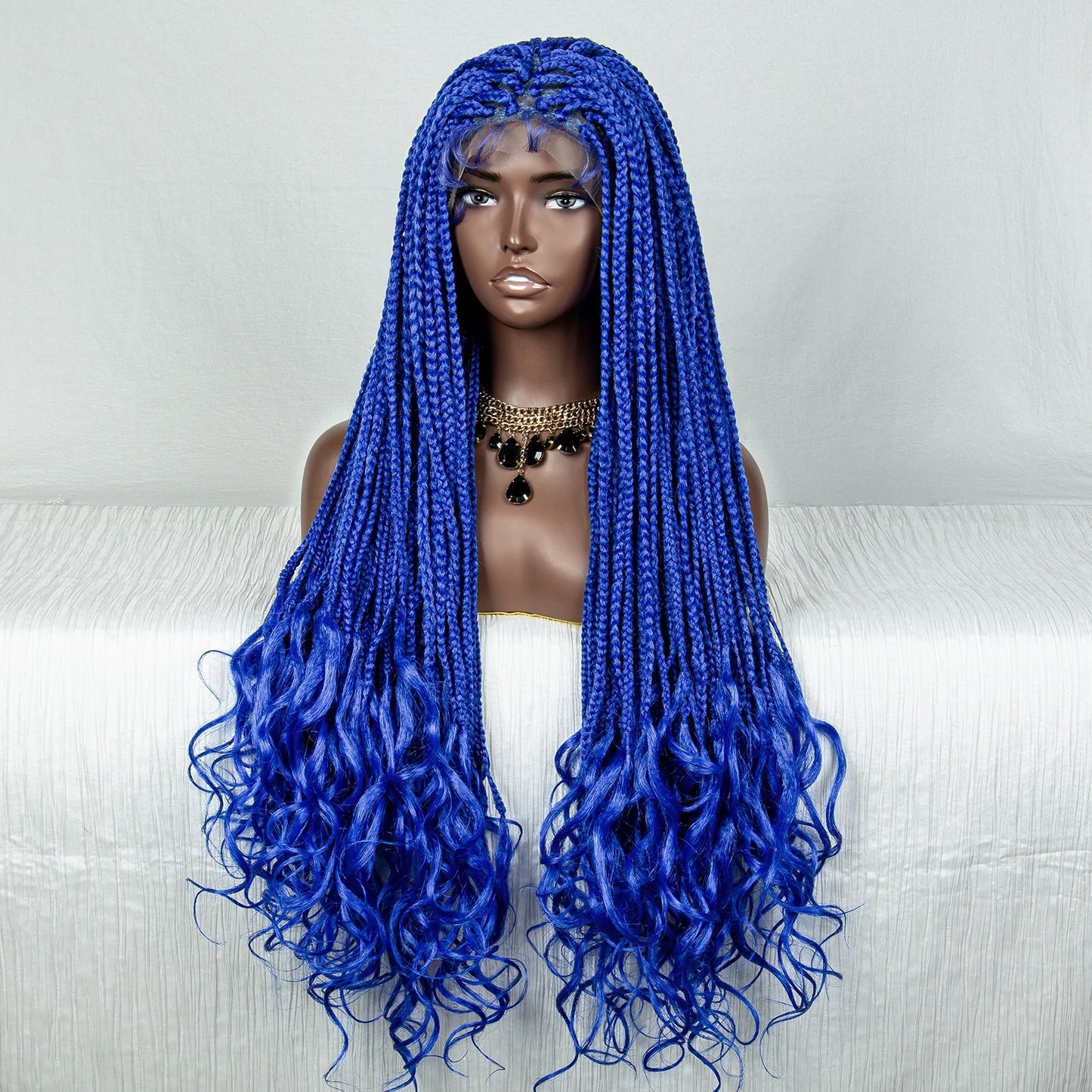 36" Water Wave Braided Wig | Lace Front | Baby Hair | Long Braids Luxegan