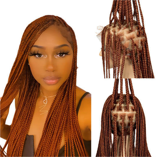 Ginger Faux Locs & Knotless Box Braids Wig | HD Full Lace Synthetic Braided Wig | Transparent Lace | Black Women