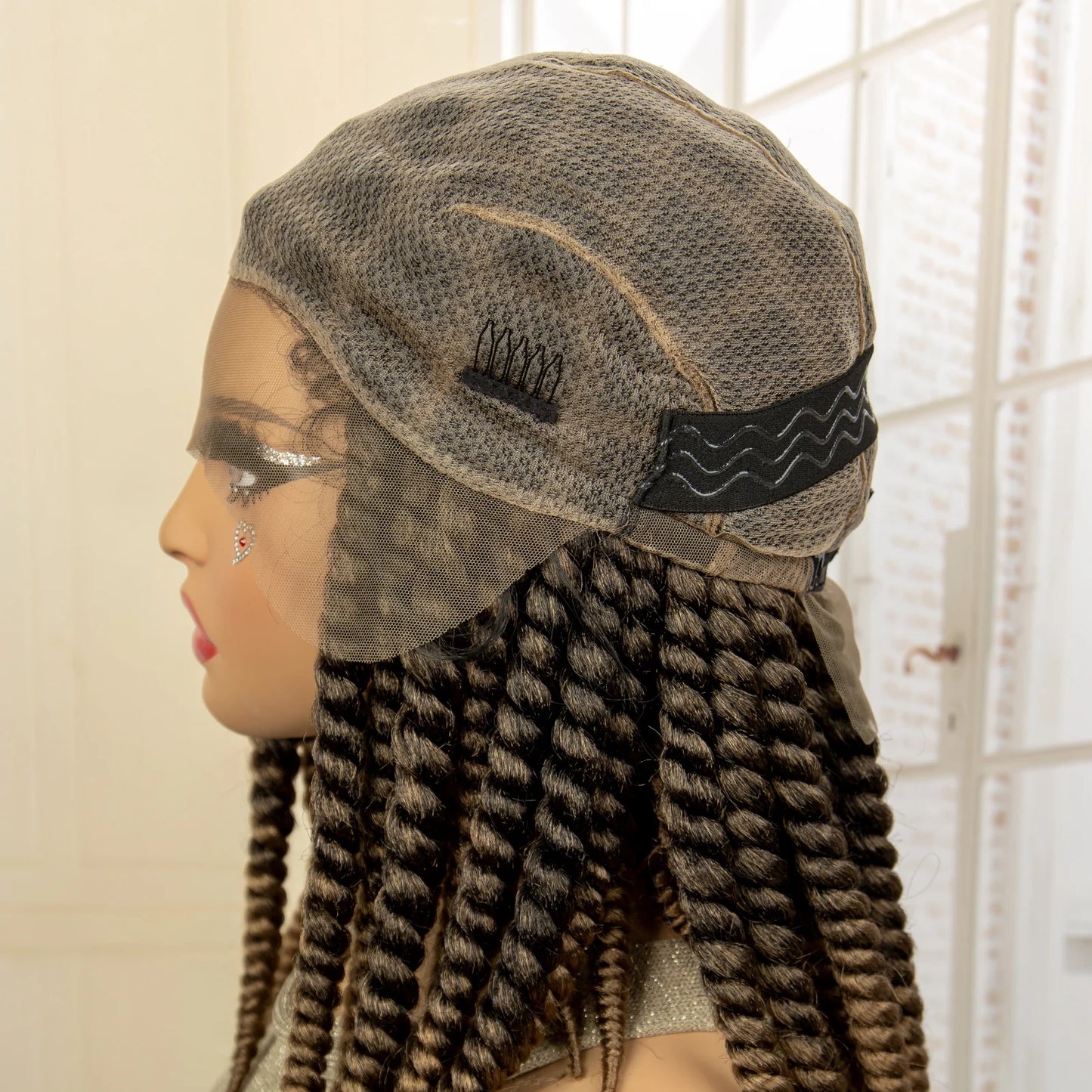 16 Inch Brown Twisted Braided Bob Wig | Full Lace | Kanekalon Fiber | For Black Women - Luxegan
