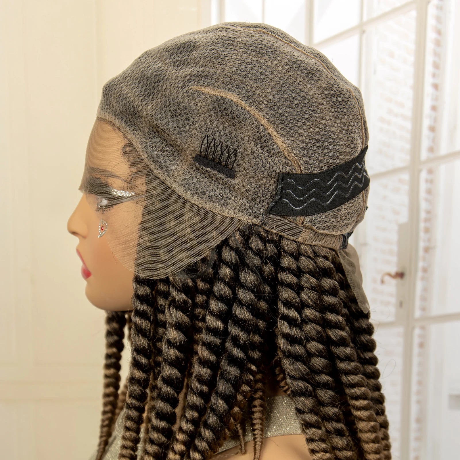 16 Inch Brown Twisted Braided Bob Wig | Full Lace | Kanekalon Fiber | For Black Women - Luxegan