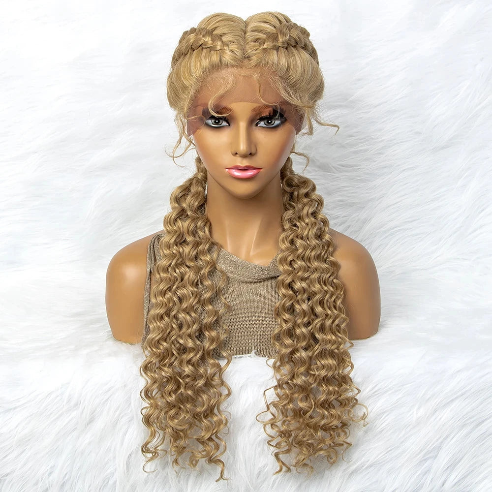 Curly Water Wave Braided Wig | Lace Front Cornrow Twist Style Luxegan