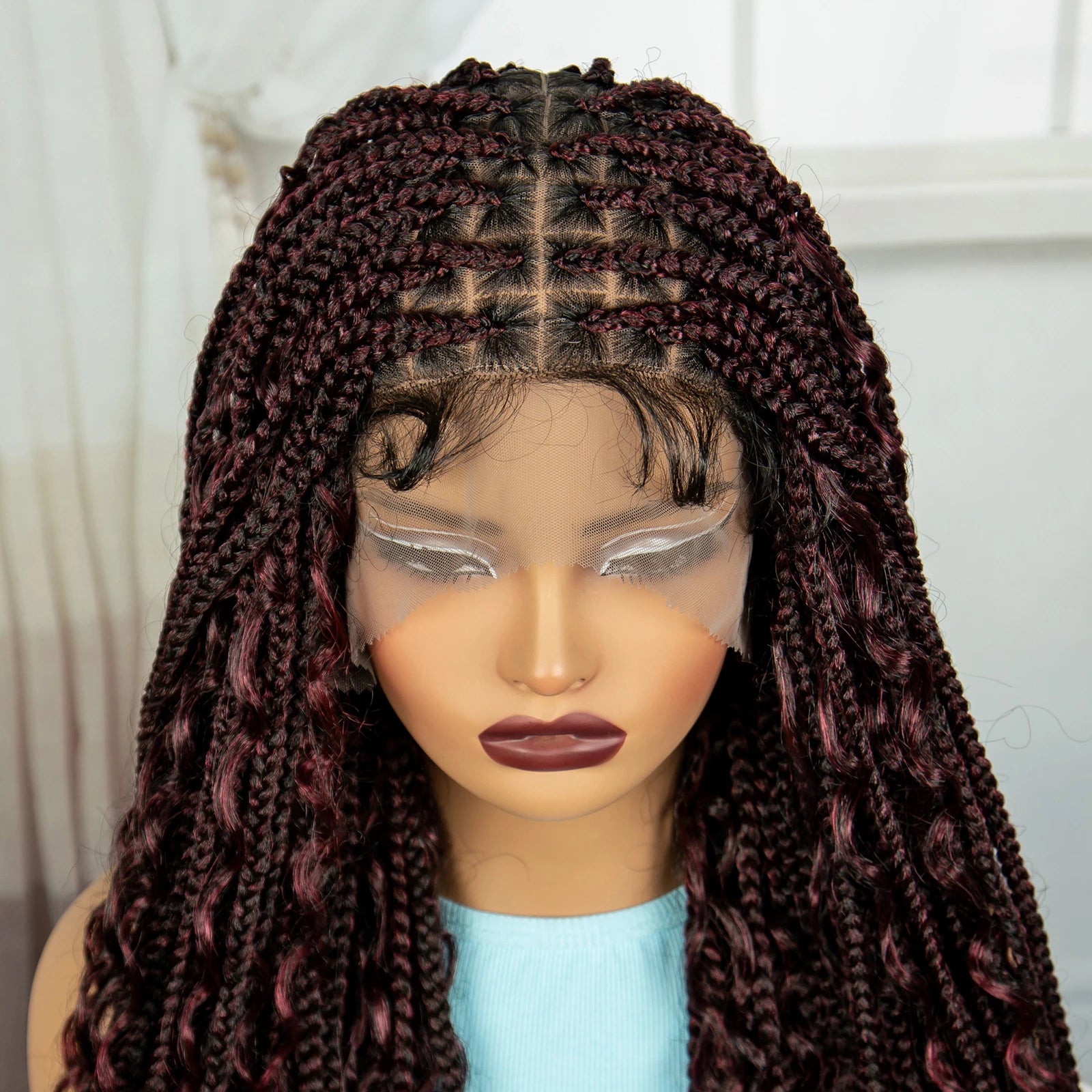Ombre Knotless Braids Wig | Curly Ends | Full Lace | Baby Hair | Handmade Luxegan