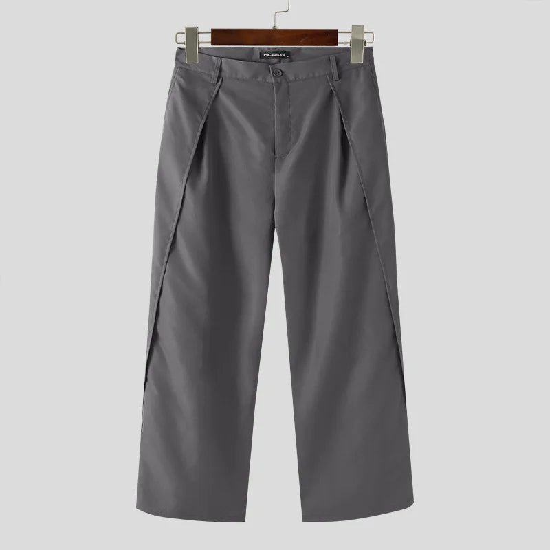 Korean Style Straight Trousers | Sophisticated Mid-Waist Loose Silhouette | Elegant "Full-Length" Streetwear Joggers | "Dignified" Elastic Waist Button Pants for Radiant Versatile Styling Luxegan