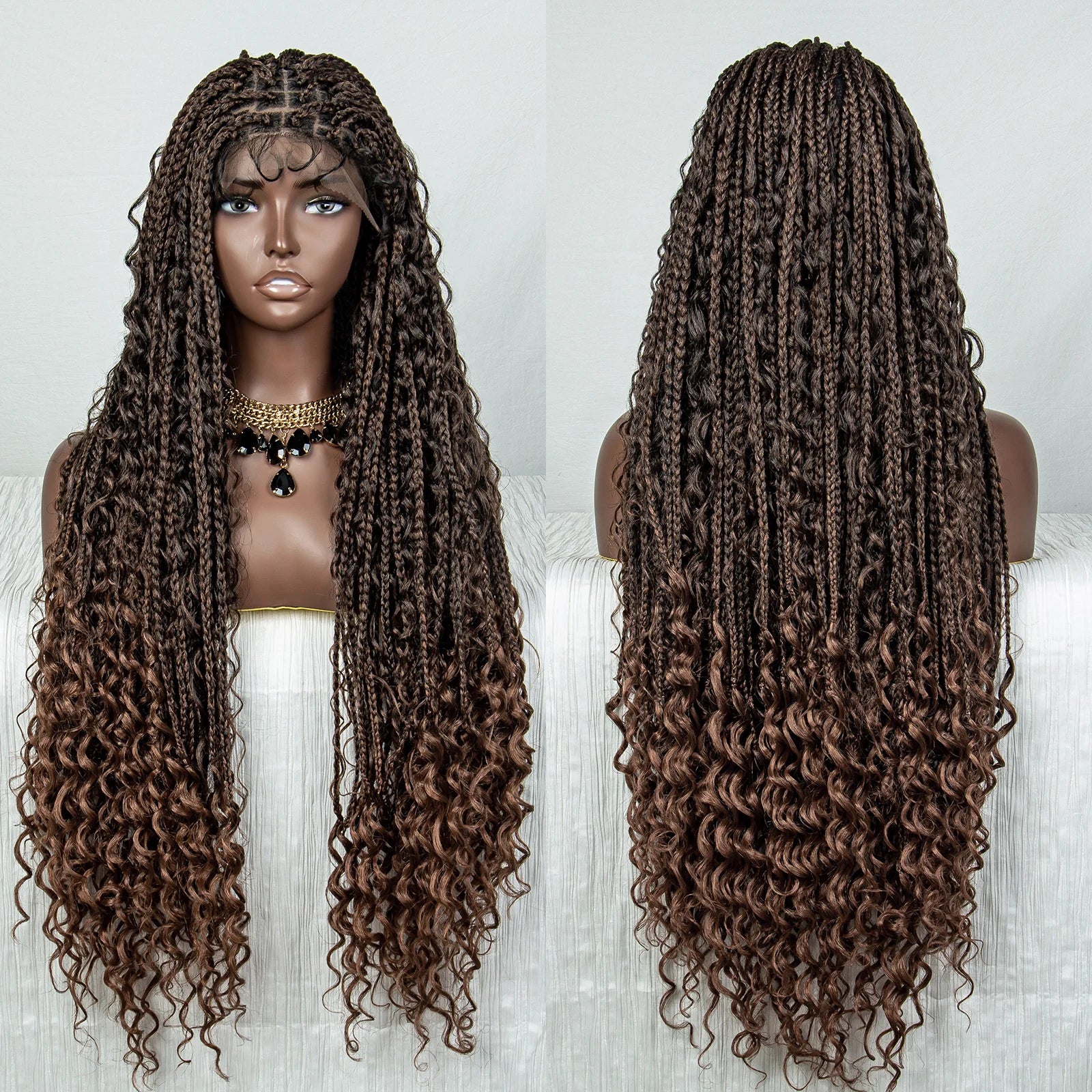 32" Knotless Braids Wig with Baby Hair | Transparent Lace Front Luxegan