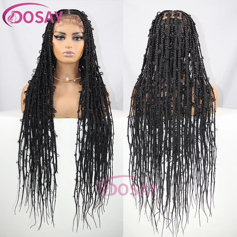 36" Butterfly Braided Full Lace Wig | Honey Blonde & Burgundy Goddess Locs | Synthetic Box Braids | Transparent Lace Luxegan