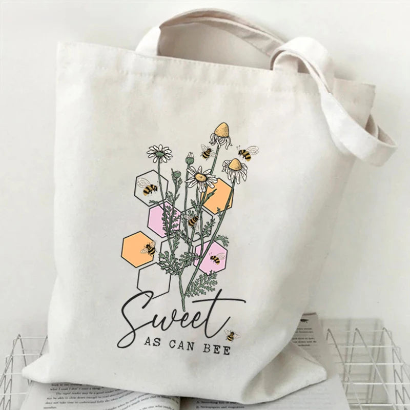 "Spread Kindness" Sunflower Bee Canvas Tote Bag | Versatile Underarm Shoulder Handbag for Commuter, Work & Student Luxegan