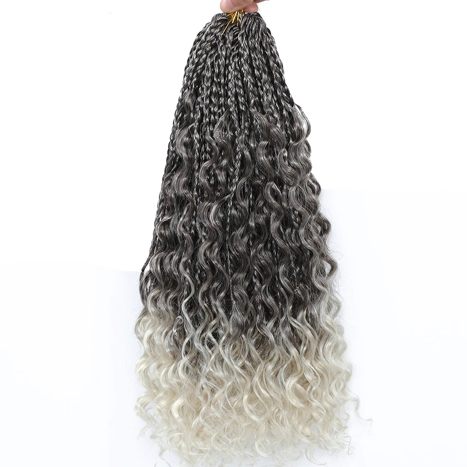 Ombre Goddess Box Braids Crochet Hair with Curly Ends | 14 Inch | 1-6 Packs Luxegan