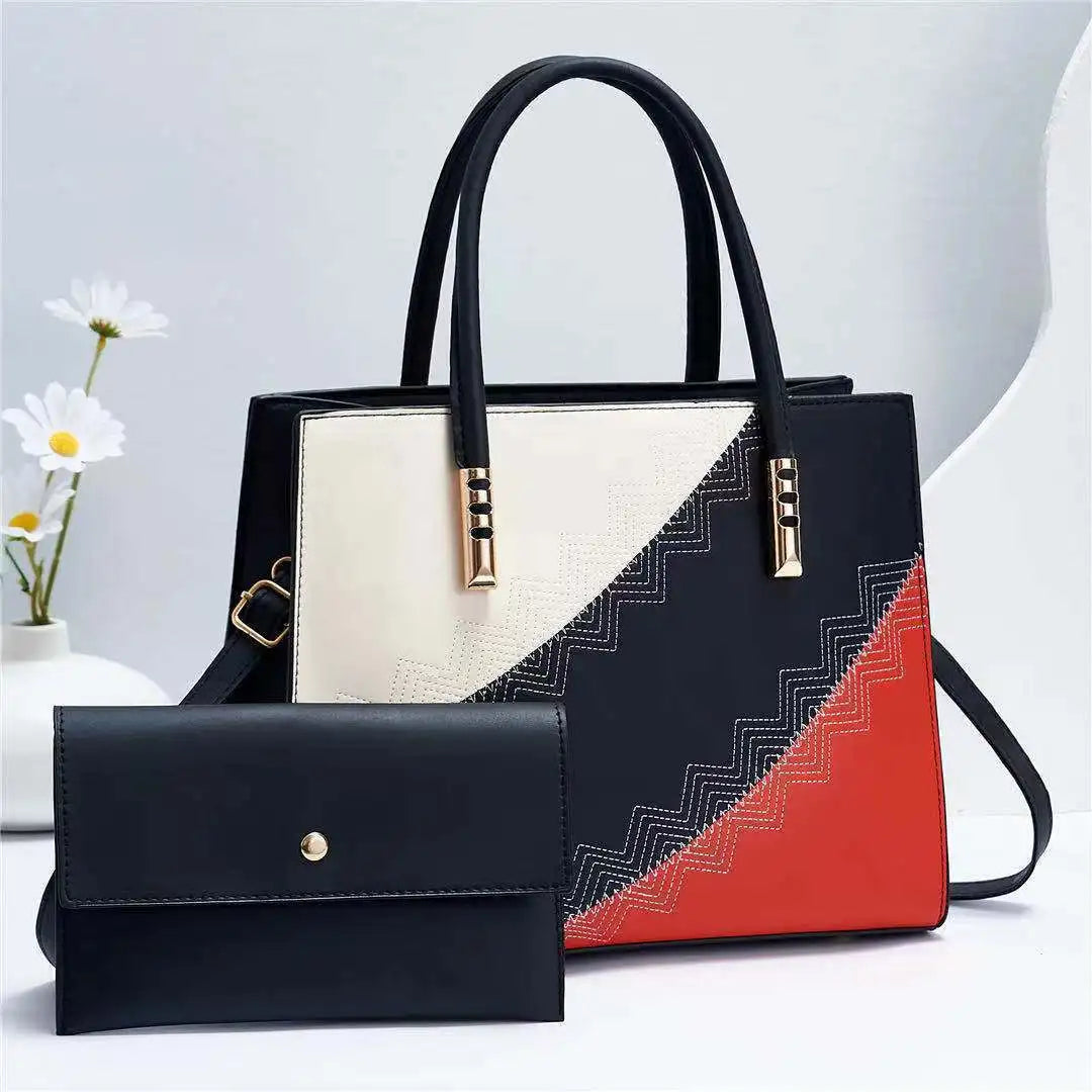 Fashion Spliced Women's Bag | Fashion Women's Handbag + Wallet European and American Large Capacity One Shoulder Crossbody Bag Luxegan