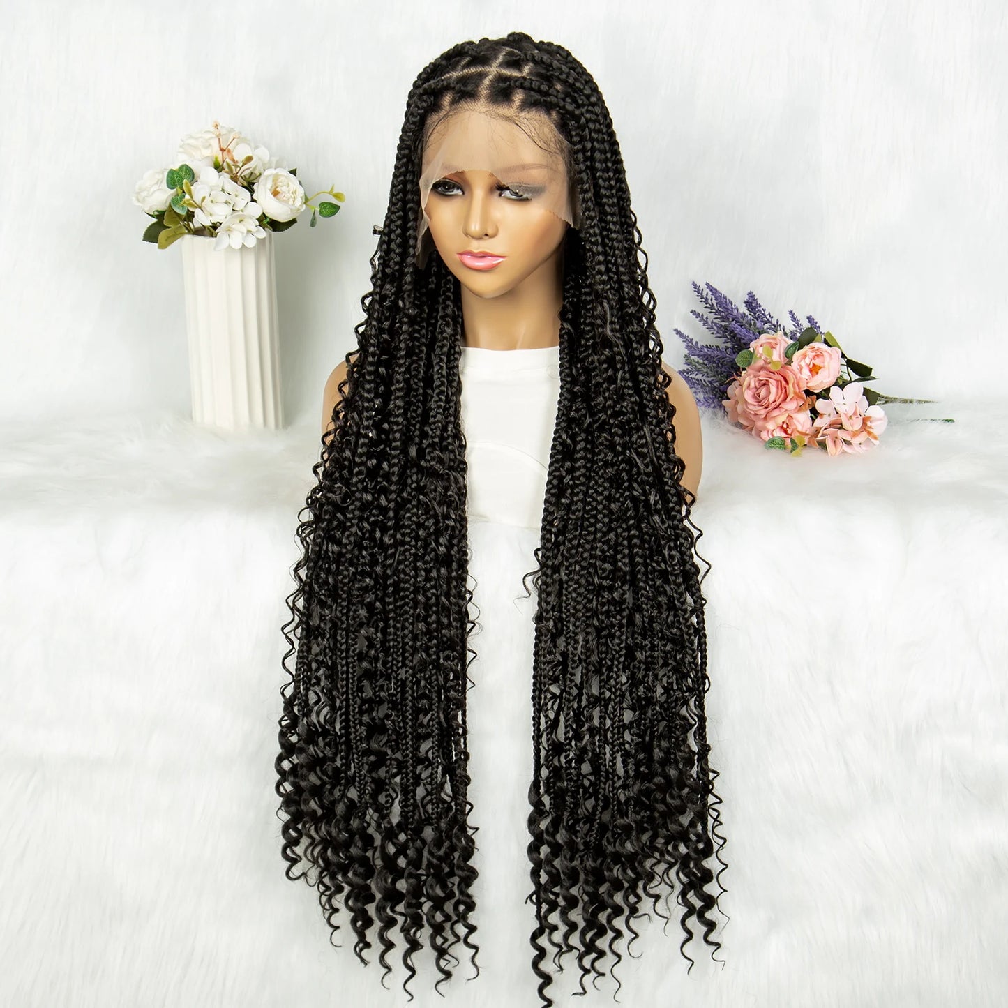 KIMA Box Braids Synthetic Wigs Full Lace  Dreadloks Braided Wigs Knotless Goddess Boho Braided Wigs Hair for Black Women