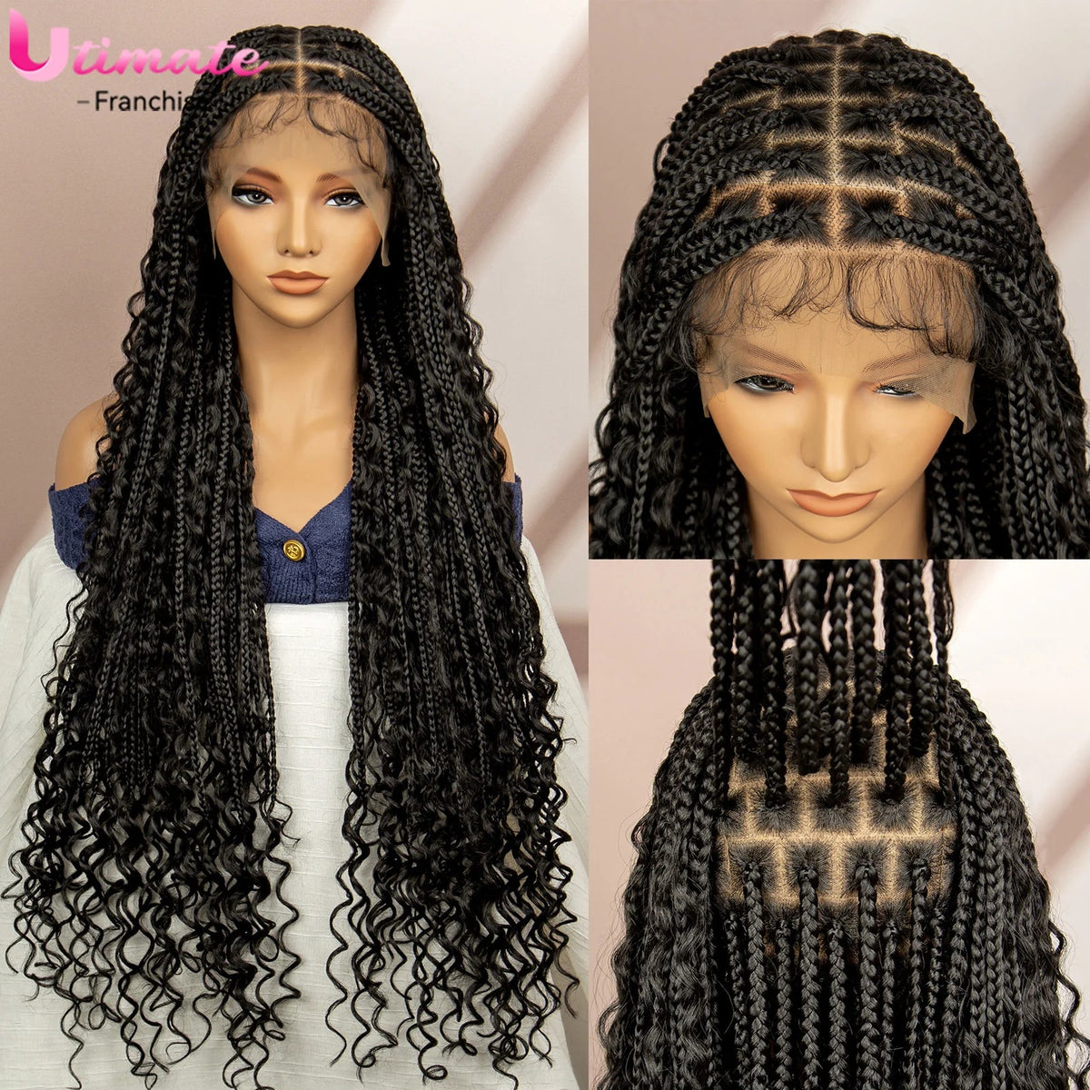Synthetic Full Lace Bohemian Box Braided Wigs with Baby Hair Boho Box Braided Wigs Curly Hair Full Lace Front Wigs Luxegan