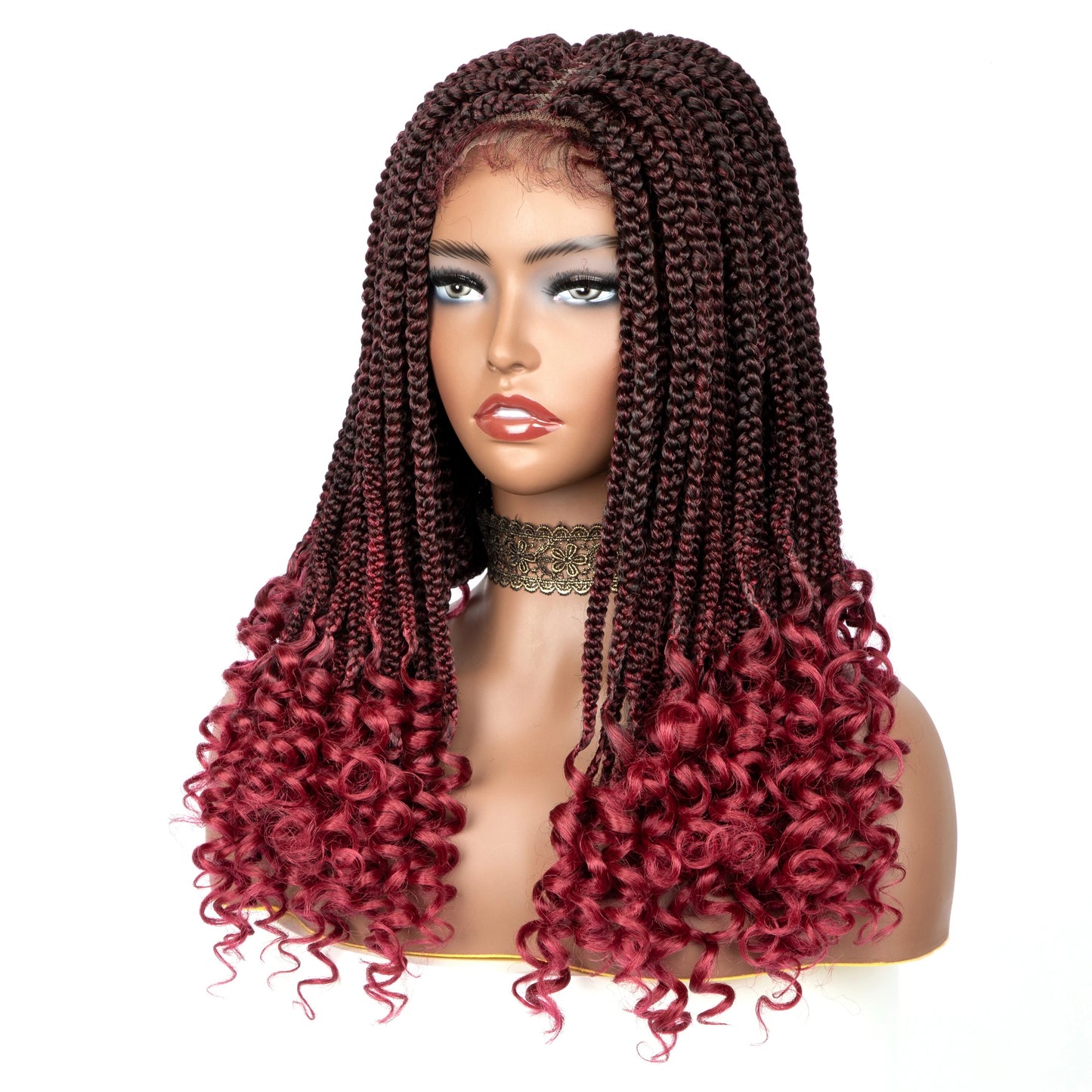 18" Curly End Box Braided Lace Front Wig | 4x4 Lace | Baby Hair | Synthetic Afro Wig Luxegan