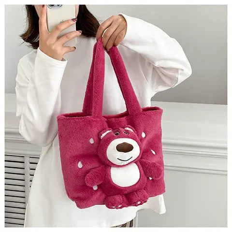 New Cartoon Plush Doll Shoulder Bag | Sweet and Cute Stitch Strawberry Bear Soft Cute Girls Handbag Luxegan
