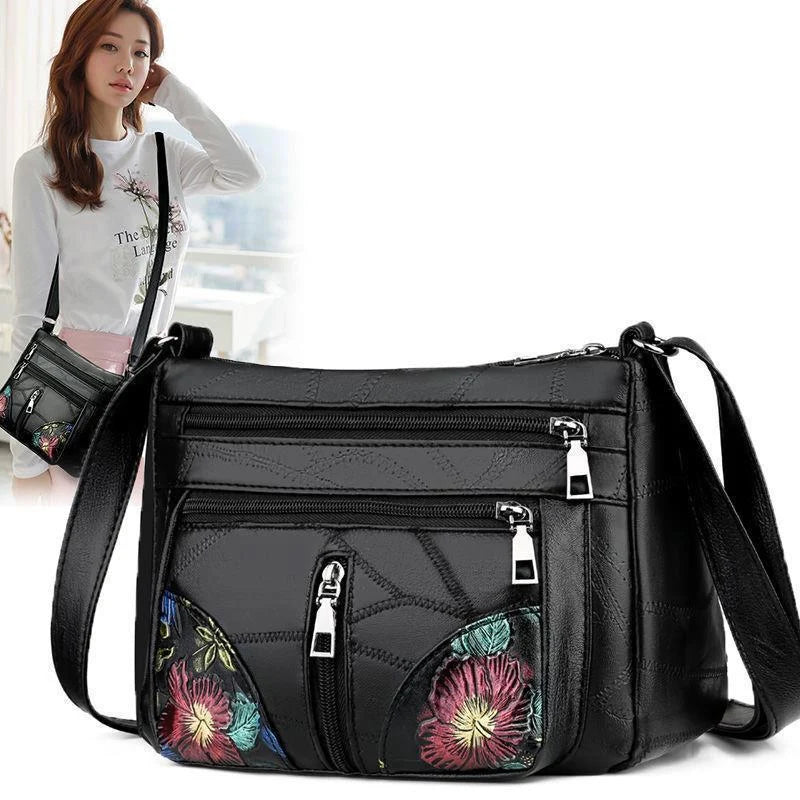 Luxury Soft Leather Women's Crossbody Bag | Flower Multi-Pocket Handbag & Designer Messenger Bag Luxegan