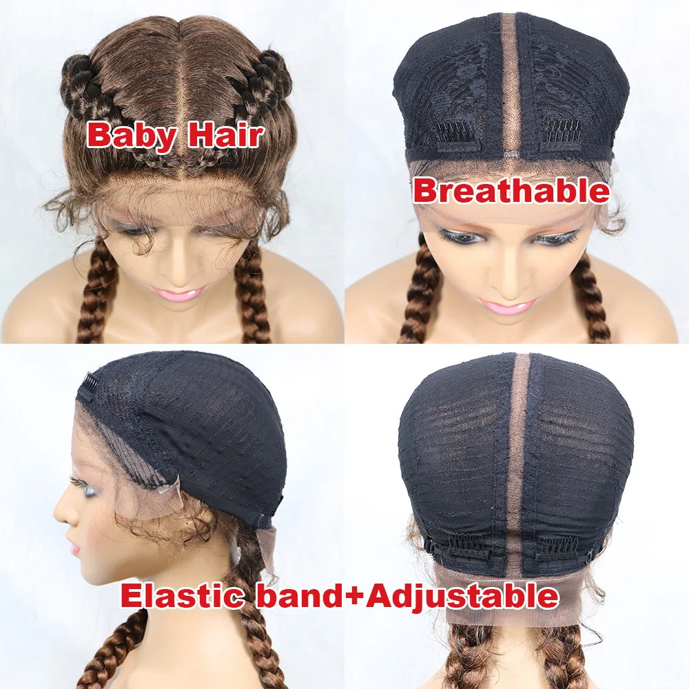 Handmade Double Dutch Cornrow Braided Wig | Natural Black Lace Front | Baby Hair | Kanekalon Synthetic Wig for Women Luxegan