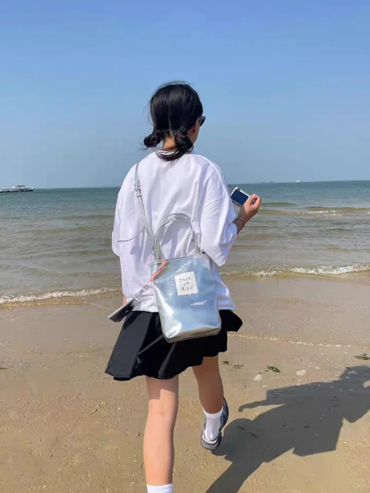 Y2K Vintage Korean Silver Shoulder Luxury Make Small Wallet Tote Bag | Ladies Handbag Crossbody Bag Women's Silver Handbags Purses Luxegan