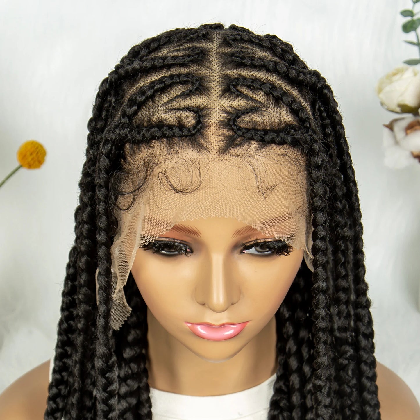 Synthetic Braided Wigs Dreadlocks Full Lace With Crochet Hand Braid Braiding Hair Knotless Box Cornrow Braid For Black Women