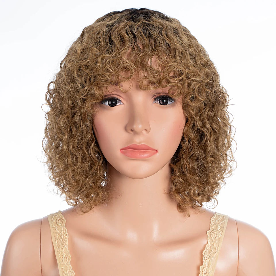 Rebecca Short Wavy & Curly Bob Wig | Human Hair with Bangs & Water Wave Texture Luxegan