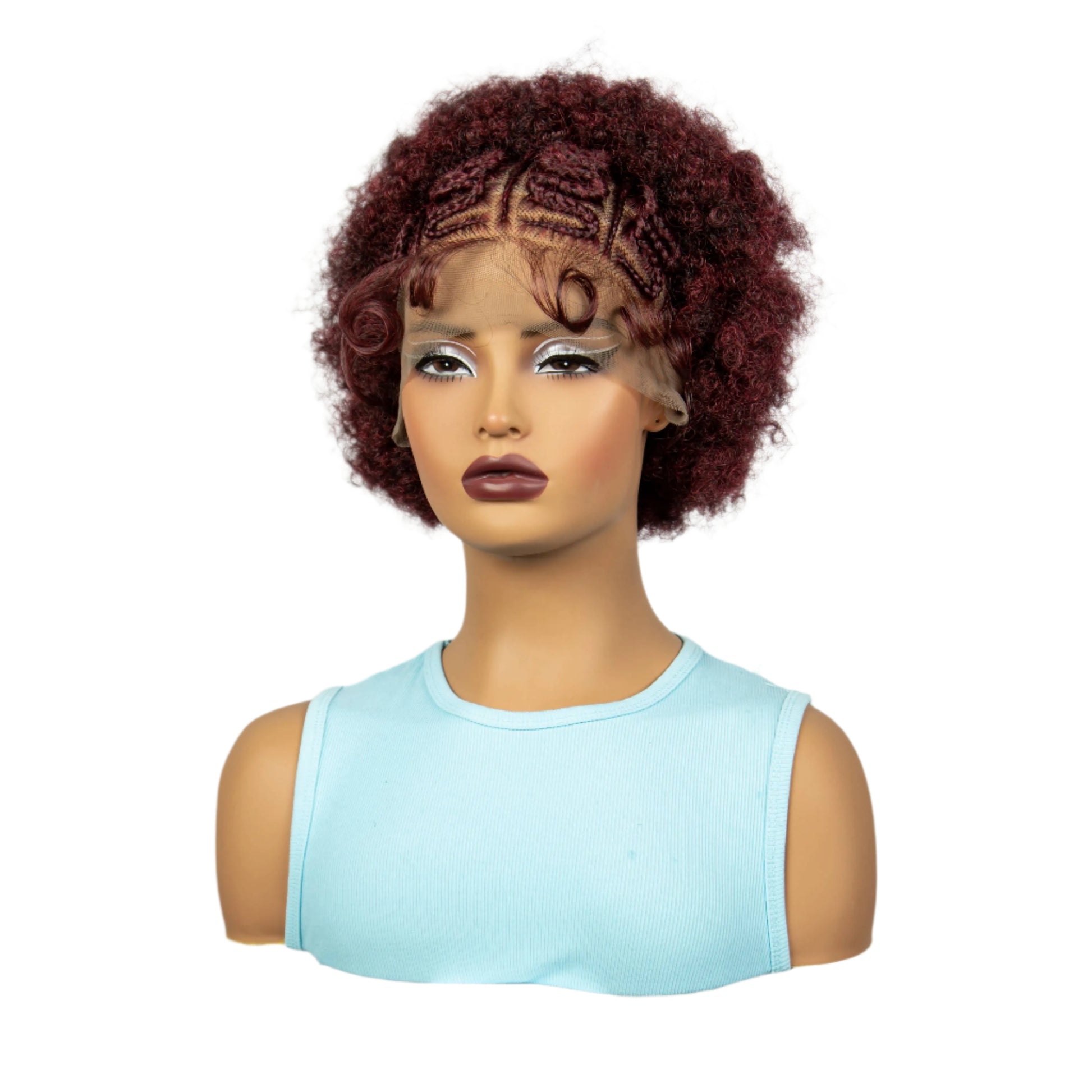 Burgundy Afro Curly Braids Bob Wig | 13x6 Lace | Baby Hair | Bouncy Curls Luxegan