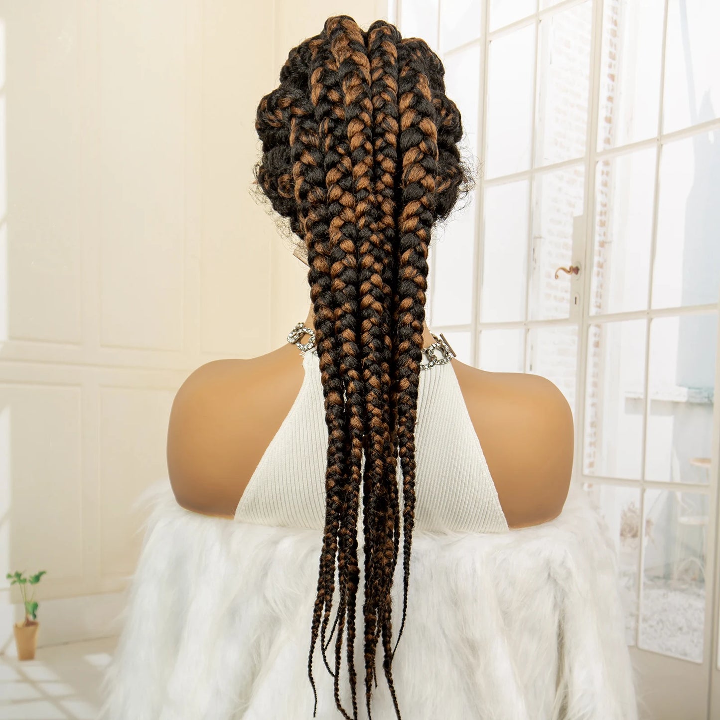 24" Ponytail Braided Wig | Knotless Twists | Lace Frontal | Baby Hair | Kanekalon Synthetic Hair | Black Women