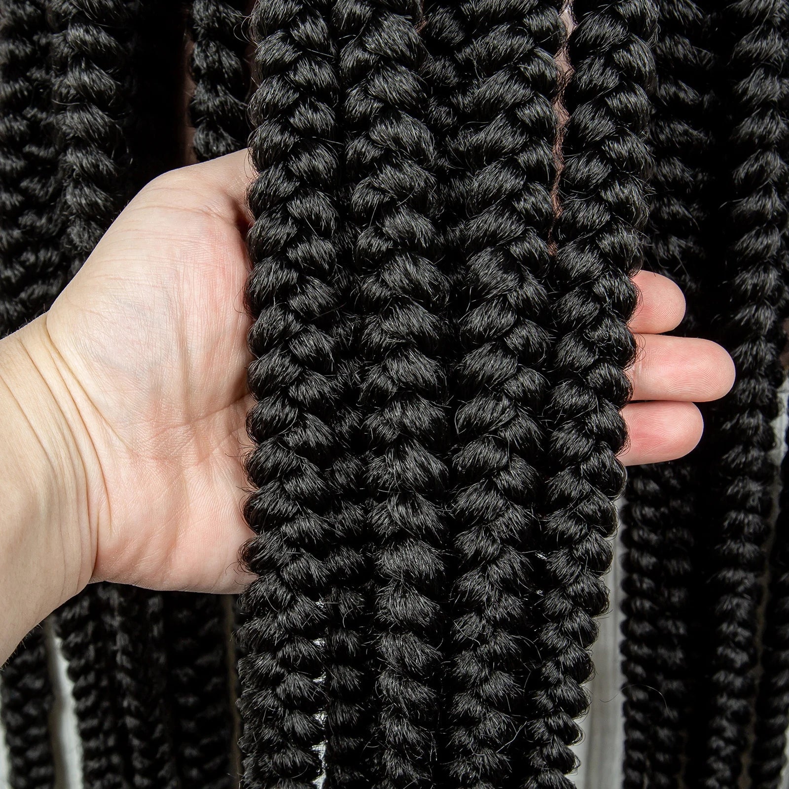 34" Jumbo Box Braids Wig | Full Lace | Cornrow Accents | Natural Color | Kanekalon Luxegan