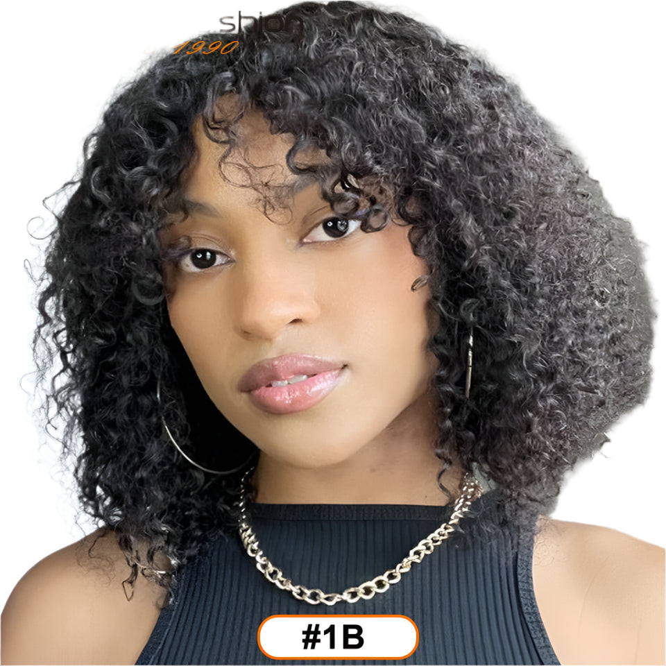 Rebecca Ombre Brown Curly Wig with Bangs | Loose Deep Wavy Brazilian Remy Human Hair Luxegan