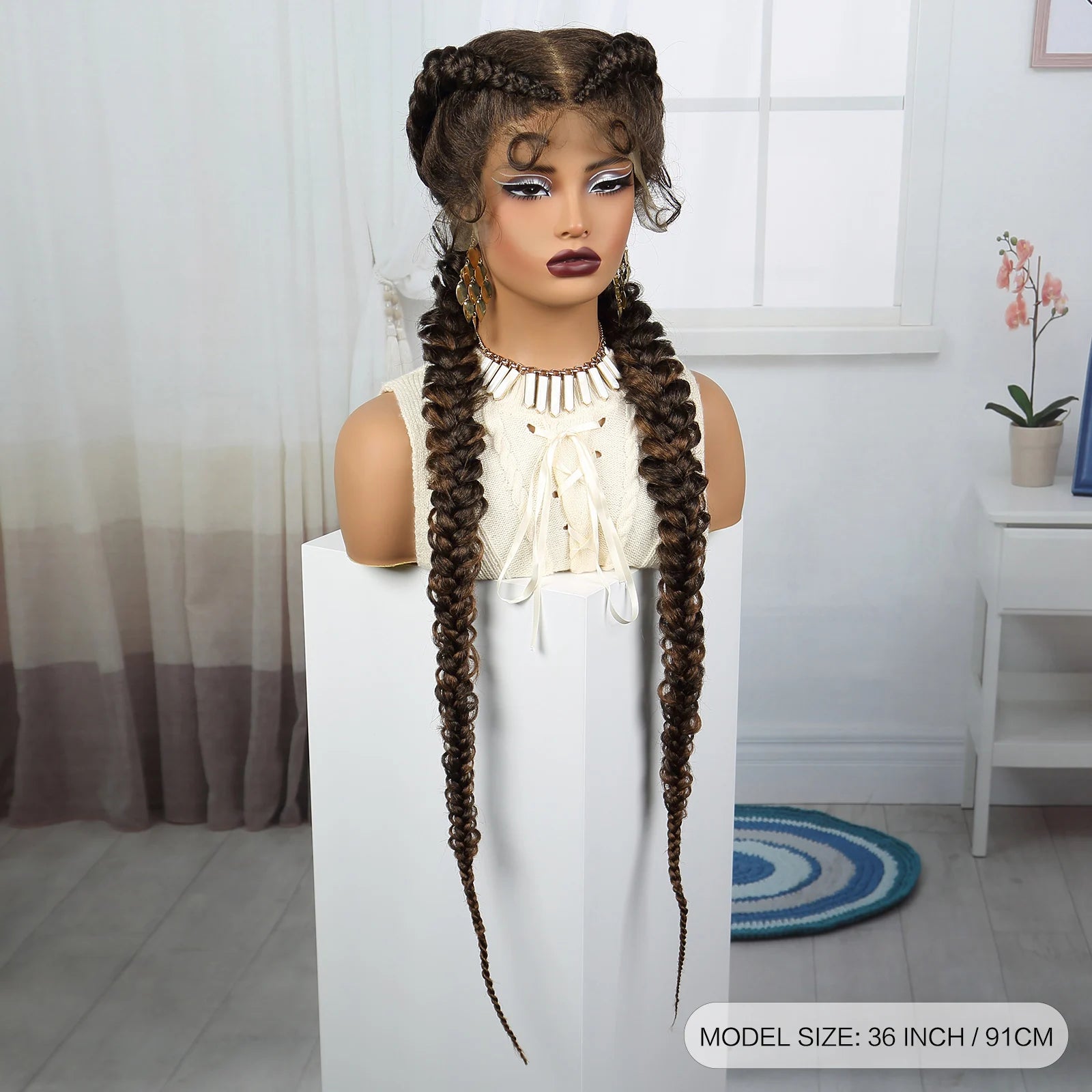36" Blonde Twist Braids Wig | Transparent Lace Front | Baby Hair Luxegan