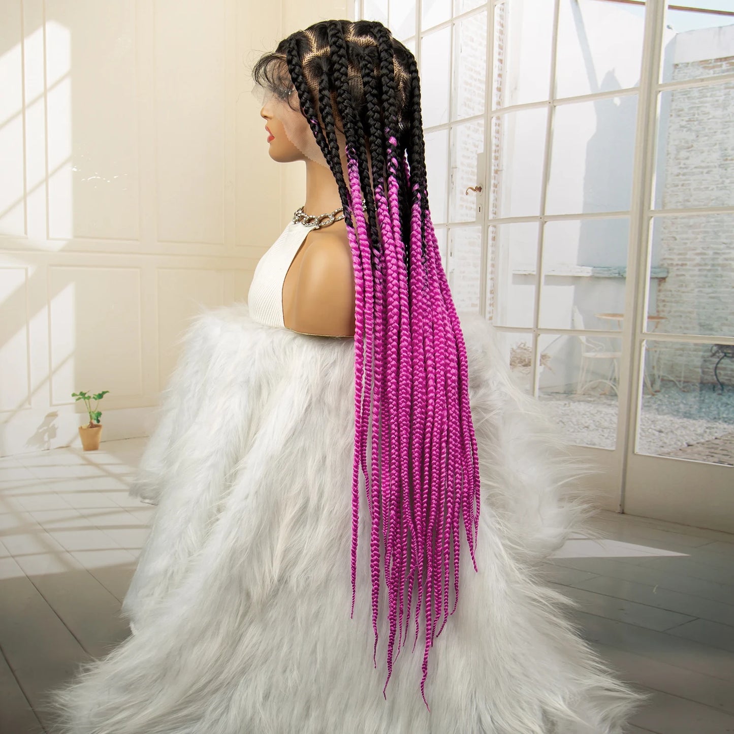 36" Big Knotless Box Braided Full Lace Wig | Cornrow Braiding Wig | Baby Hair | Synthetic Braids | For Women