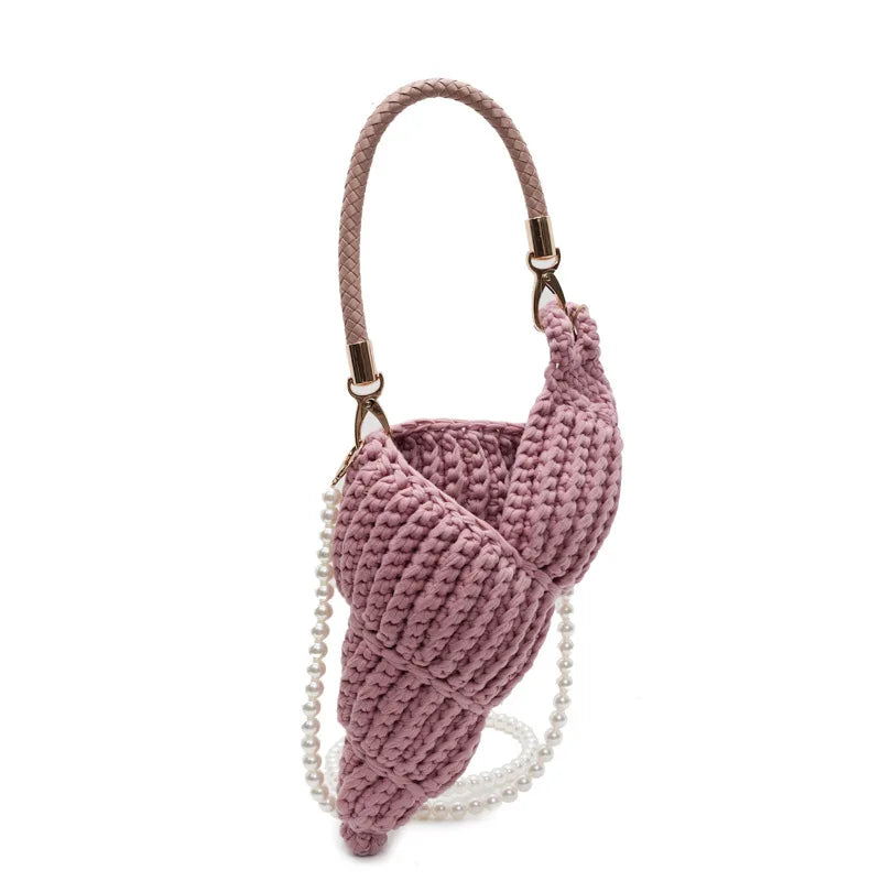 Hand-Woven Shell Bag | Luxury Pearl Chain Crossbody Purse Luxegan