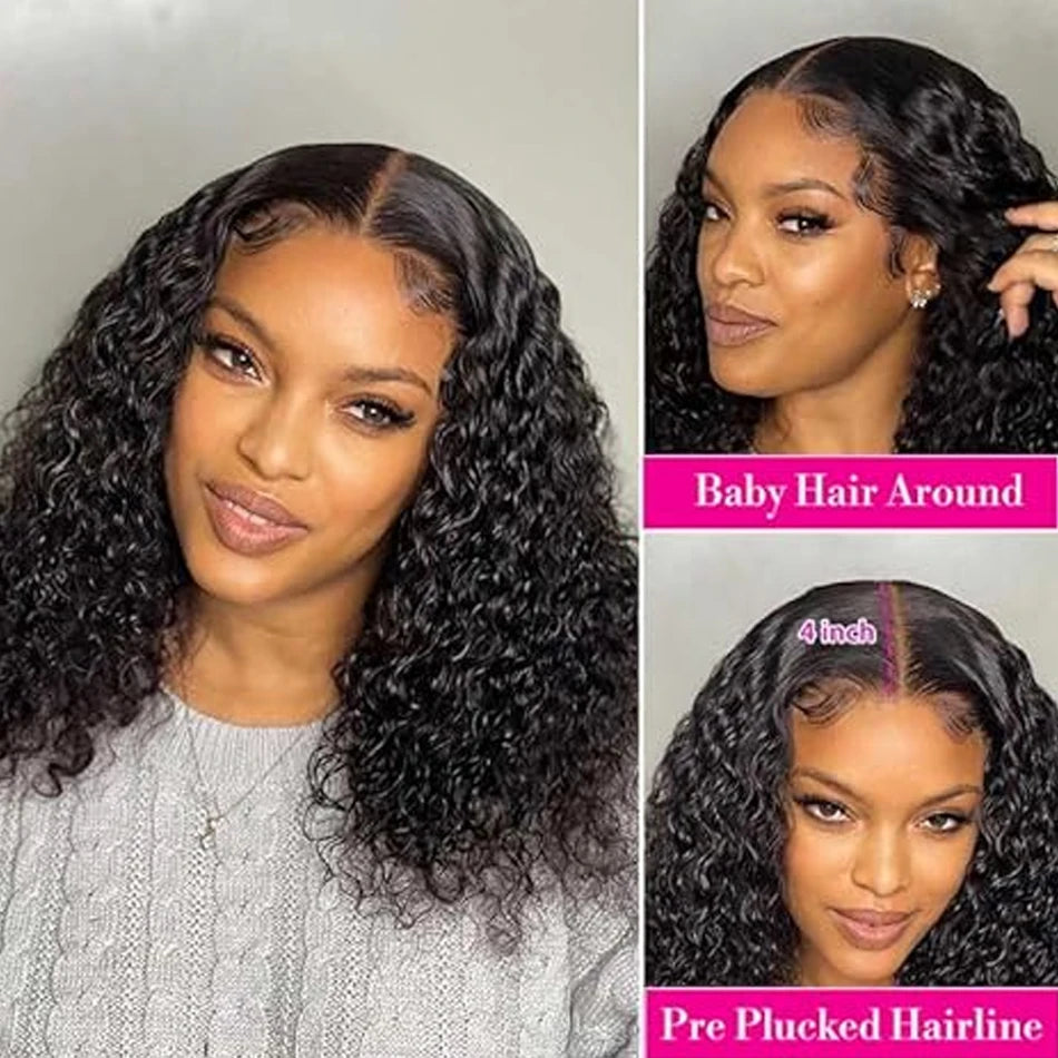 16 Inch Loose Water Wave Malaysian 13x4 Lace Front Wig Short Bob Wet & Wavy Glueless 4x4 Closure
