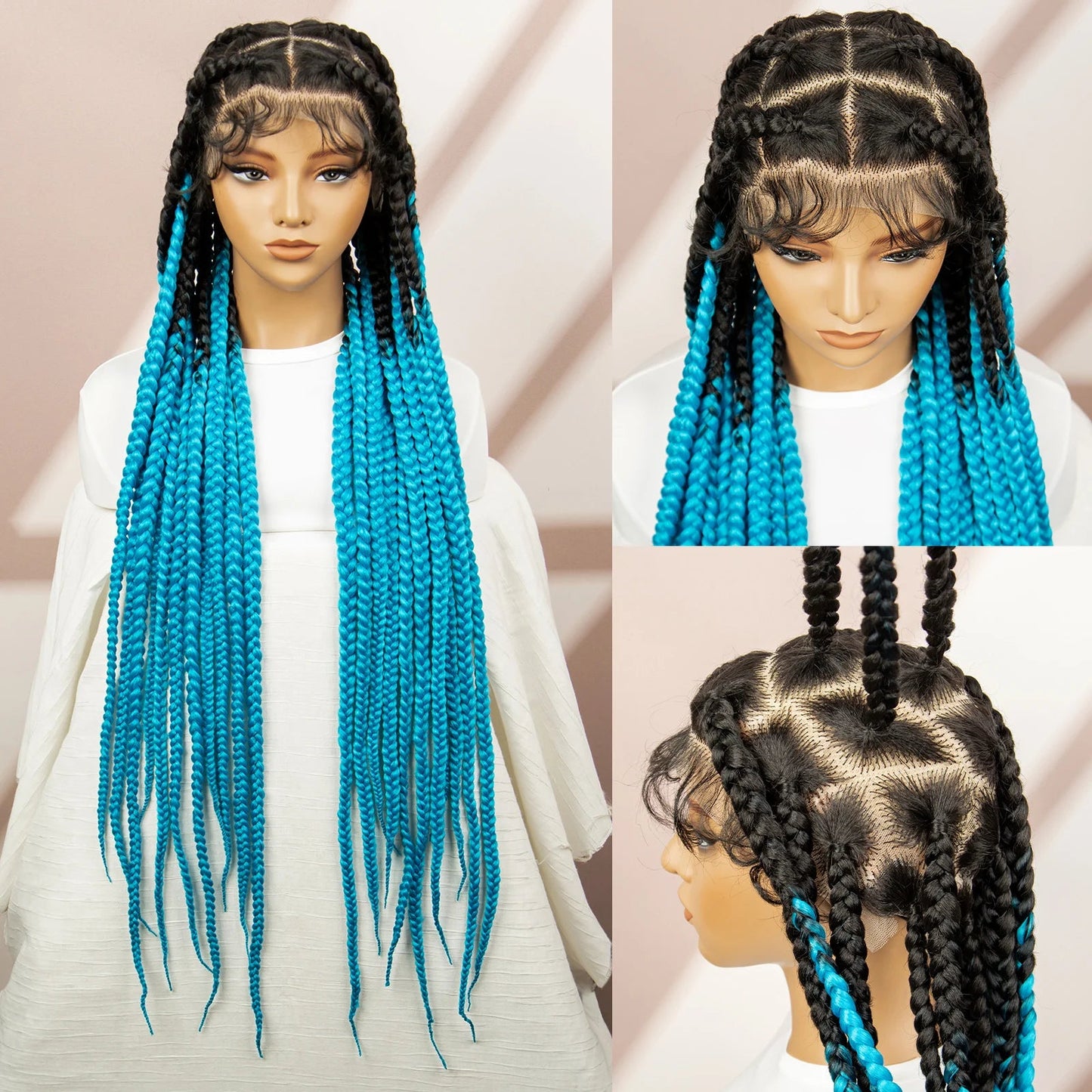 36" Purple Knotless Box Braids Wig | Transparent Full Lace | Baby Hair | Synthetic Luxegan