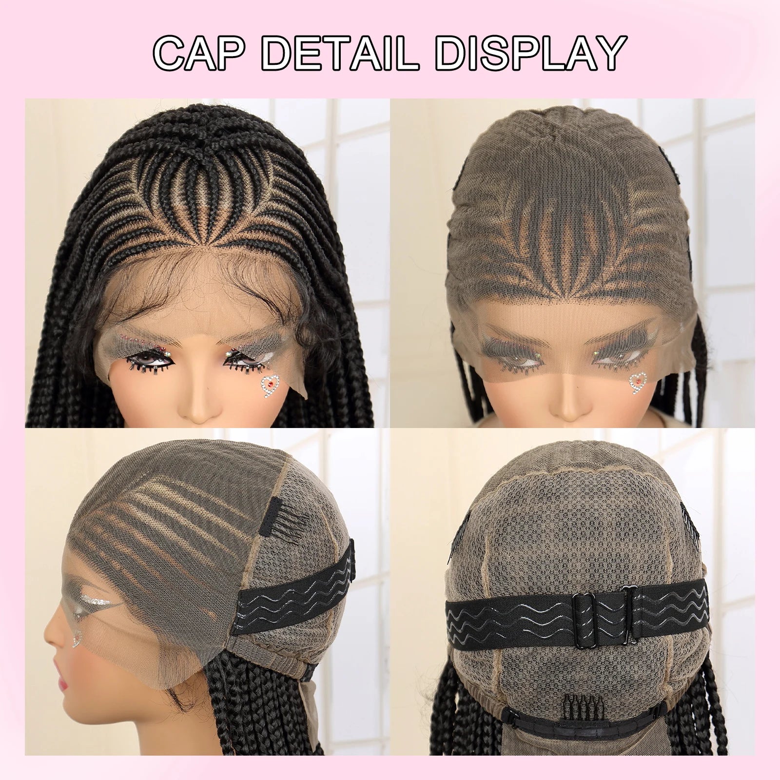 36" Cornrow & Knotless Box Braids Wig | Full Lace | Baby Hair | Twist Accents | Kanekalon Hair