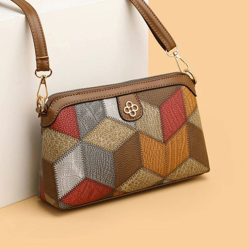 High Quality PU Lea ther Women's Small Crossbody Shoulder Bag | Luxury Handbag Lady Messenger Bag (Simple Shell Phone Satchels, Plaid Pattern) Luxegan