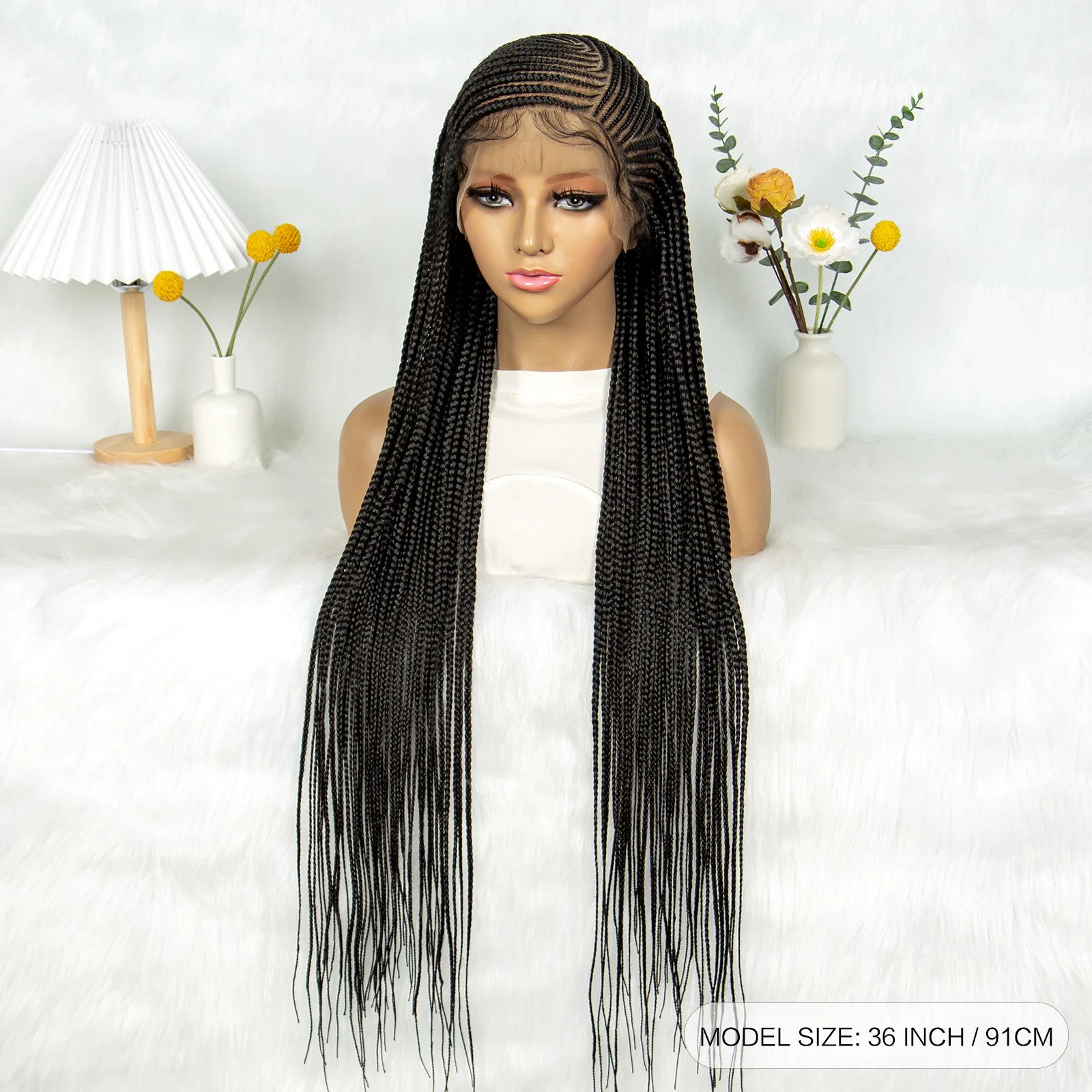 Goddess Bohemian Knotless Braids Wig | Full Lace Front | Cornrow Accents Luxegan