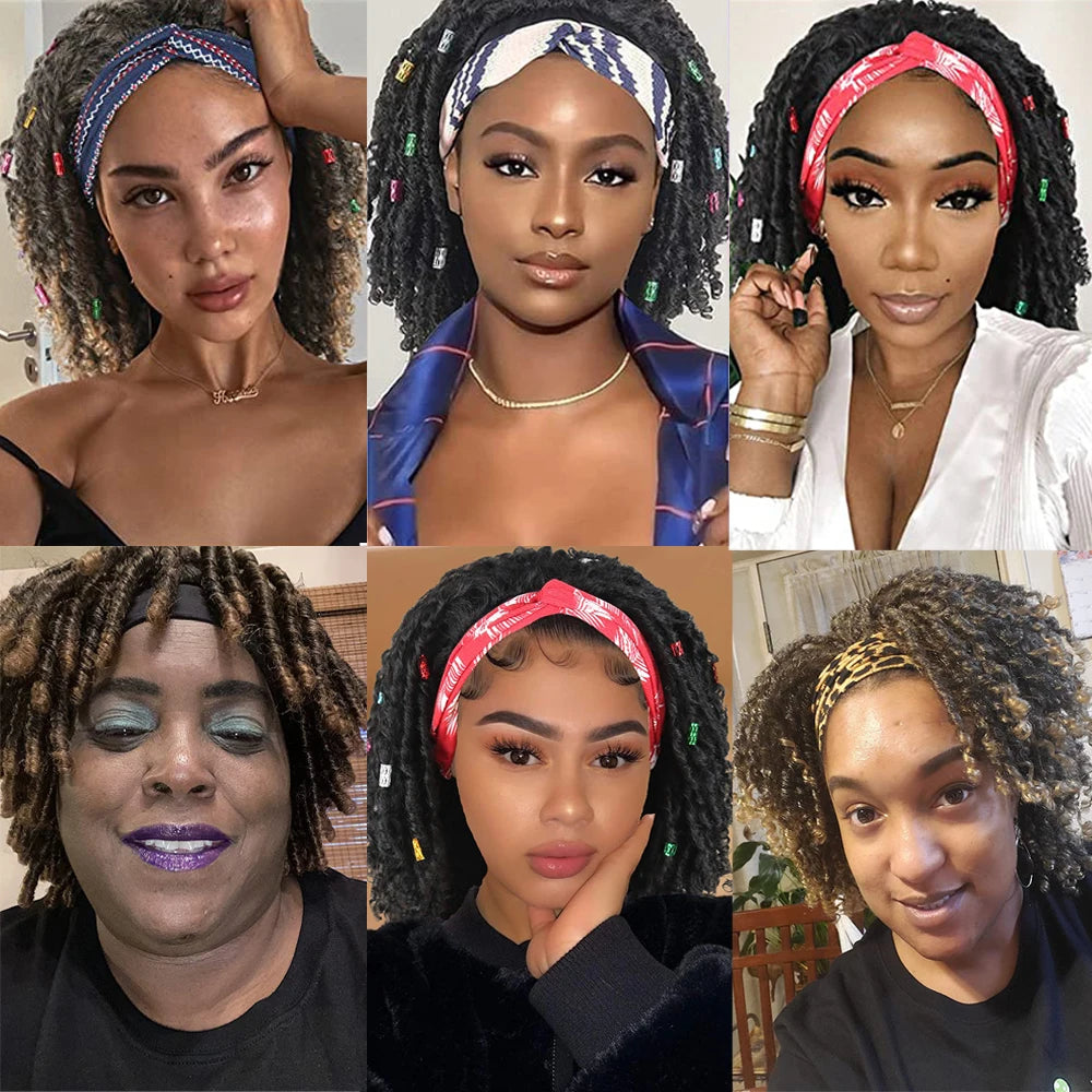 Soft Faux Locs Headband Wig - 6 Inch Ombre Dreadlock Wig for Black Women - Curly Braided Synthetic Wig with Headband - 1B, Burgundy, 27, 30, 613 Options Luxegan