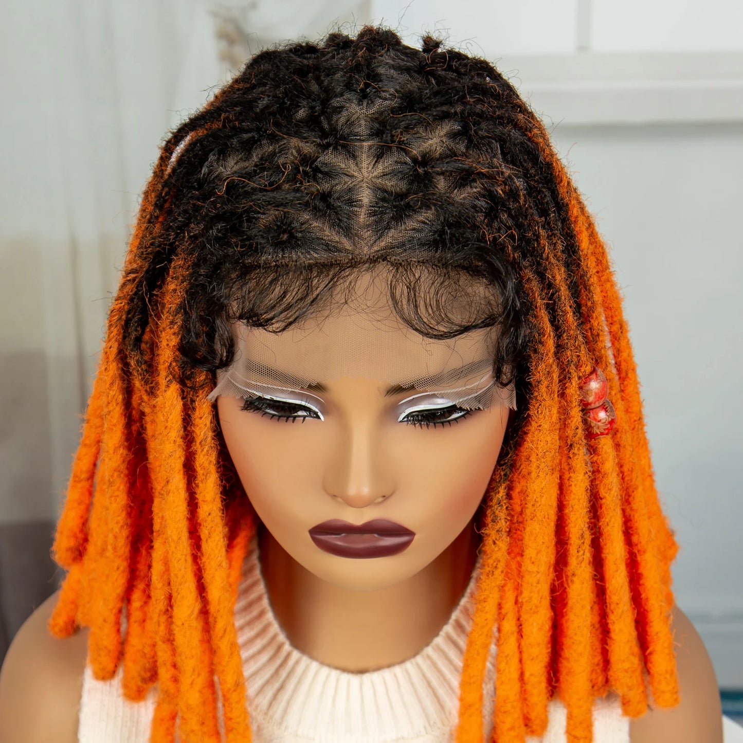 Orange Knotless Faux Locs Braided Wig | Full Lace | Baby Hair Luxegan