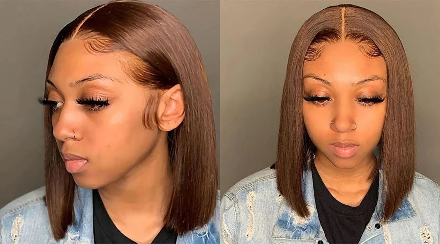 #4 Chocolate Brown Bob Wig | Glueless | Ready To Wear | Brazilian Hair | Human Hair | Straight | Invisible | Closure Wigs For Women - Luxegan