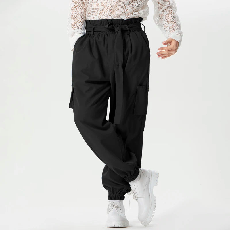 Solid Cargo Jogger Trousers | Sophisticated Mid-Waist Loose Silhouette | Elegant "Full-Length" Streetwear with Belt | "Dignified" Elastic Waist Pantalon for Radiant Versatile Styling Luxegan