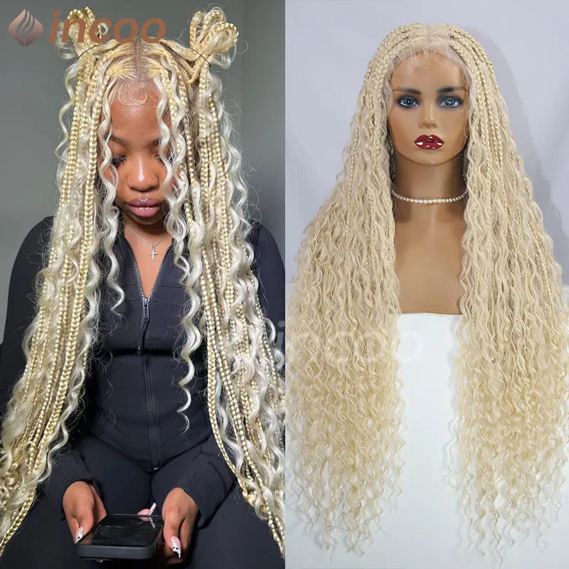 613 Blonde & Burgundy Butterfly Braids Wig | 36" Full Lace | Goddess Locs & Box Braids Luxegan