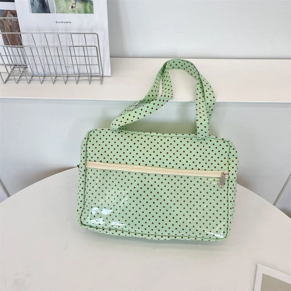 Y2K Ulzzang Ita Bag for Women | Trendy Polka Dot Canvas Shoulder & Underarm Tote (Transparent Pocket, Youth Fashion) Luxegan