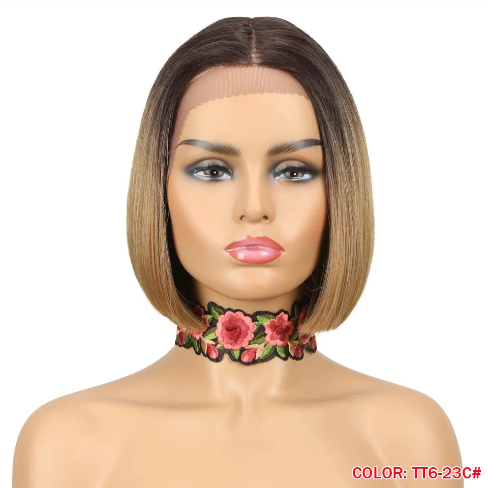 10 Inch Ombre Brown Straight Short Bob Wig | Synthetic Lace Front Wigs for Women (Heat Resistant Fiber, Cosplay & Daily Use) Luxegan