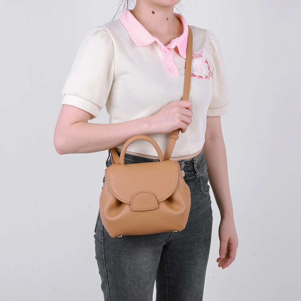 French Cowhide Small Satchel | Retro Trend Mini Crossbody Bag for Women (Classic Solid Flap Top-Handle Luxury Designer Handbag) Luxegan
