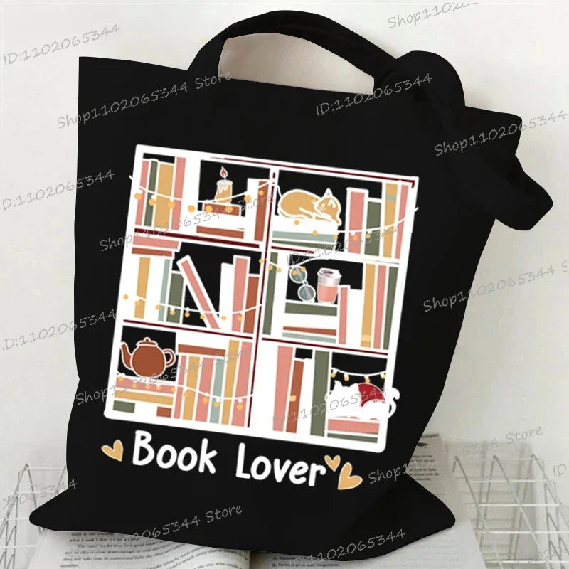 Books and Flower Print Canvas Tote | Casual Reusable Shopping Bag Luxegan
