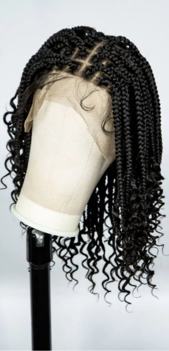 Ombre Boho Knotless Braids Bob Wig with Curly Ends | Full Lace Luxegan